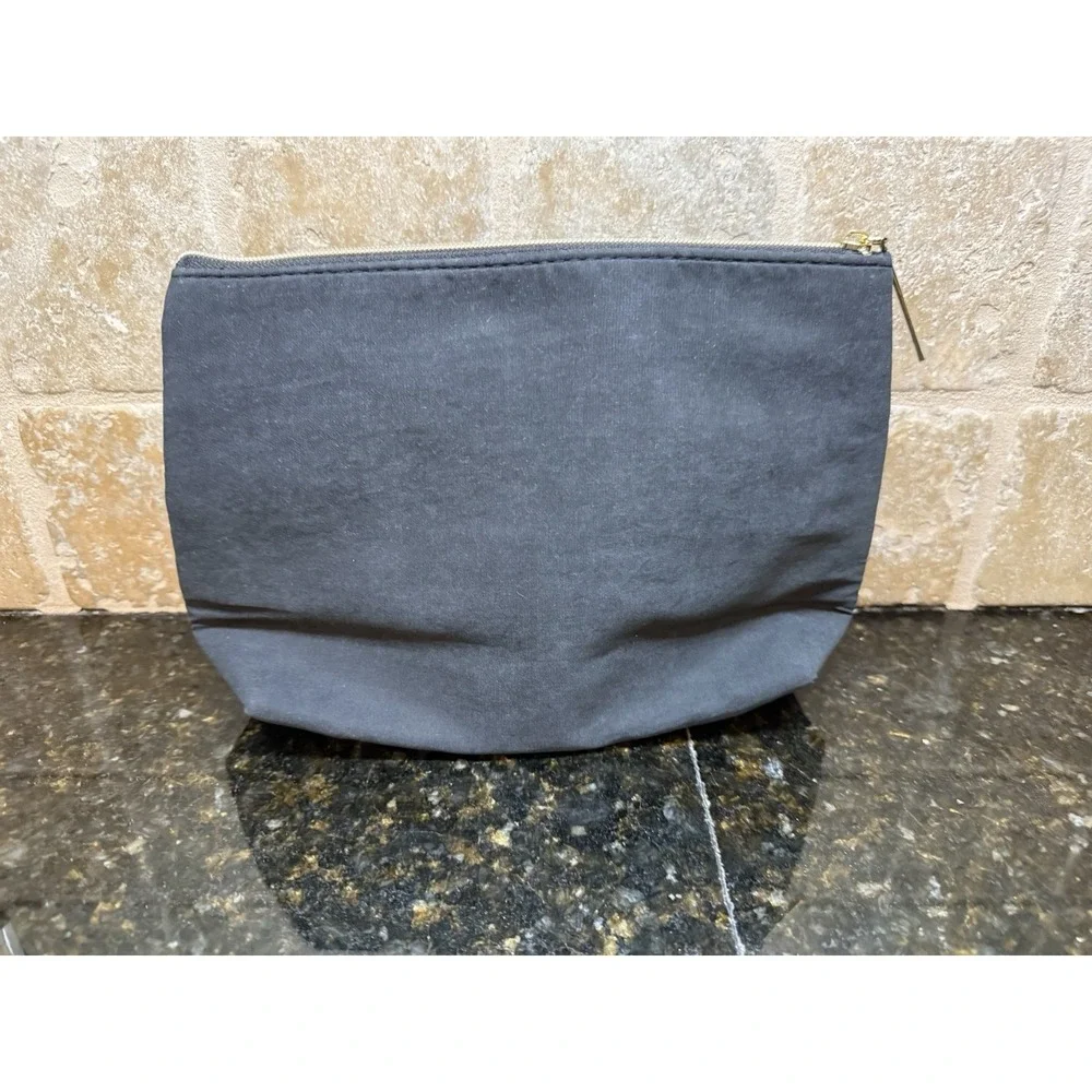 Lancome Cosmetic Makeup Bag Clutch Black With Pink Rose Embellishment